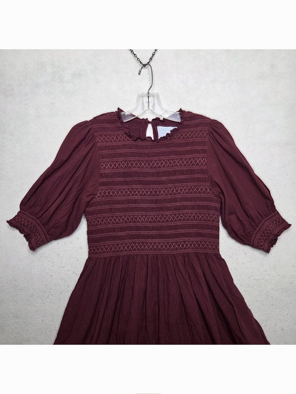 Hill House Home Vivi Smocked Nap Dress Large Cottagecore Burgundy Shadow Stripe - Picture 3 of 9